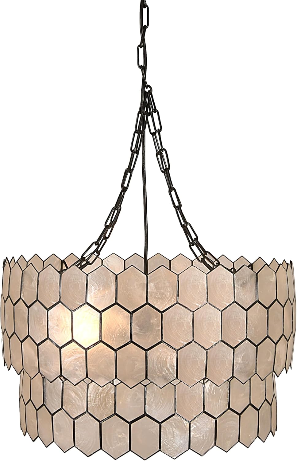 Creative CoOp Gold Honeycomb Globe Pendant Light Capiz White Seashells with Antique 16quotBlack