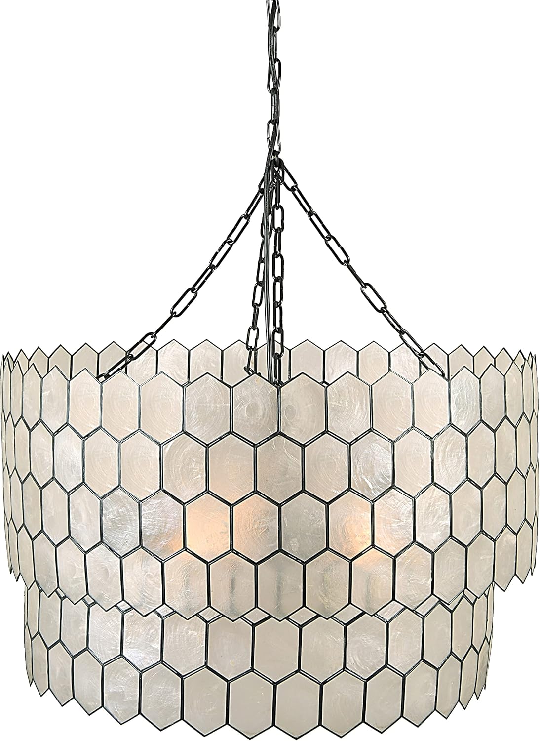 Creative CoOp Gold Honeycomb Globe Pendant Light Capiz White Seashells with Antique 16quotBlack