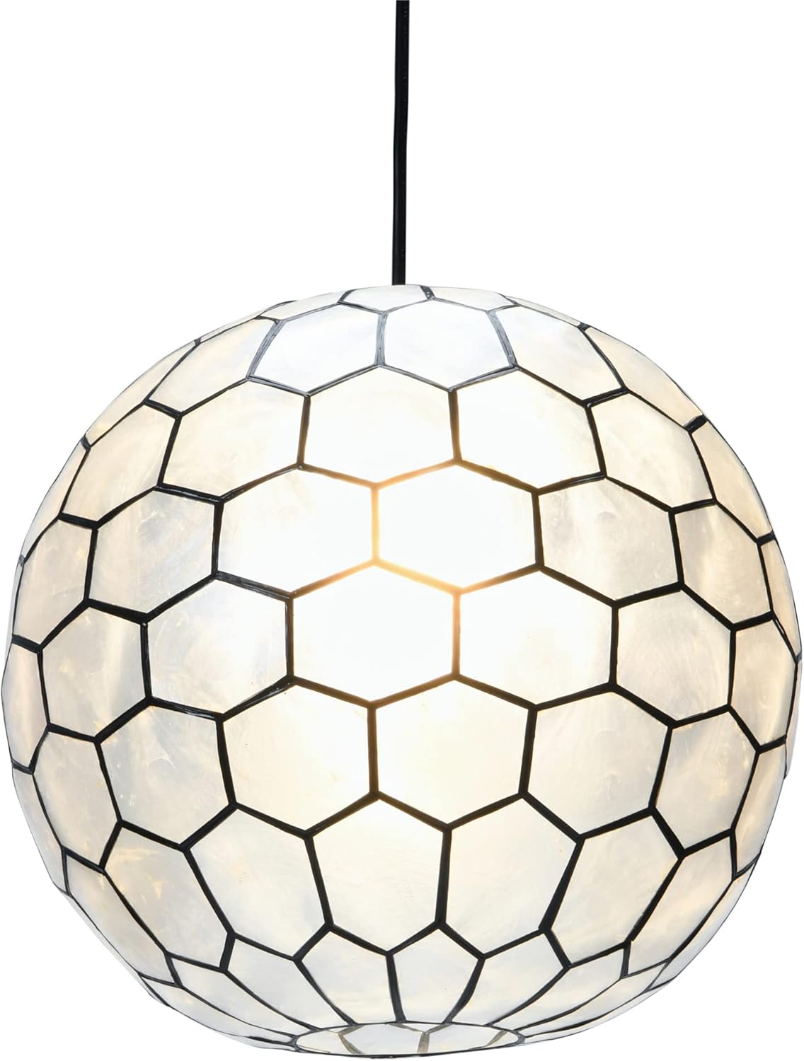Creative CoOp Gold Honeycomb Globe Pendant Light Capiz White Seashells with Antique 16quotBlack