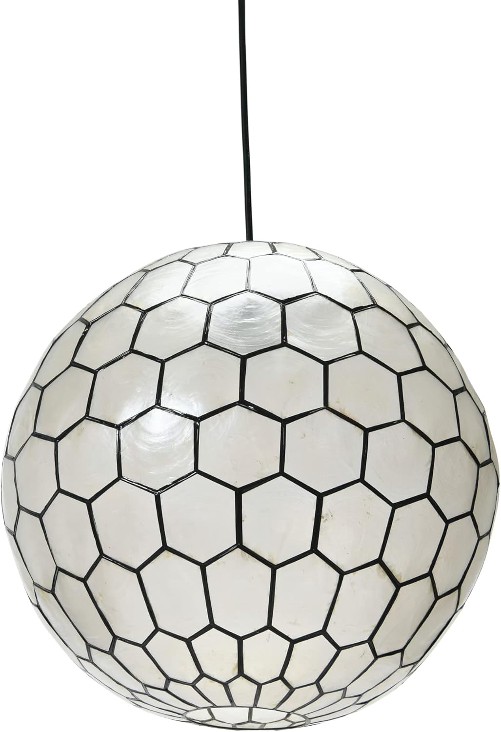 Creative CoOp Gold Honeycomb Globe Pendant Light Capiz White Seashells with Antique 16quotBlack