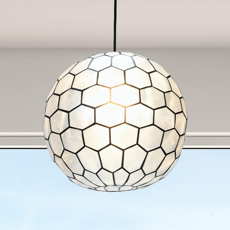 Creative CoOp Gold Honeycomb Globe Pendant Light Capiz White Seashells with Antique 16quotBlack