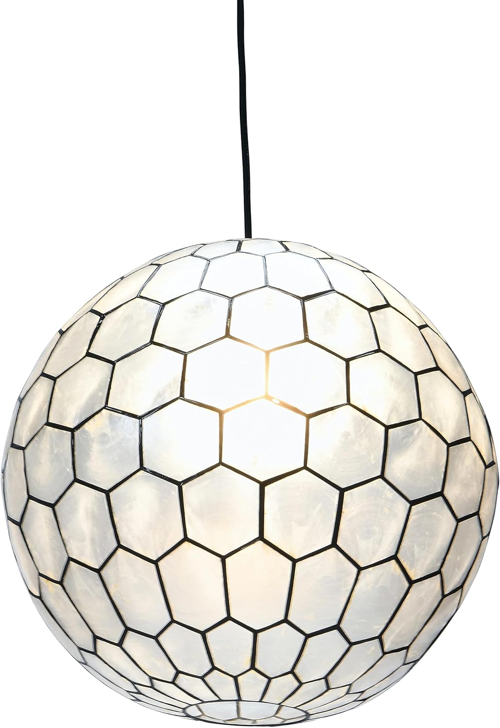 Creative CoOp Gold Honeycomb Globe Pendant Light Capiz White Seashells with Antique 16quotBlack