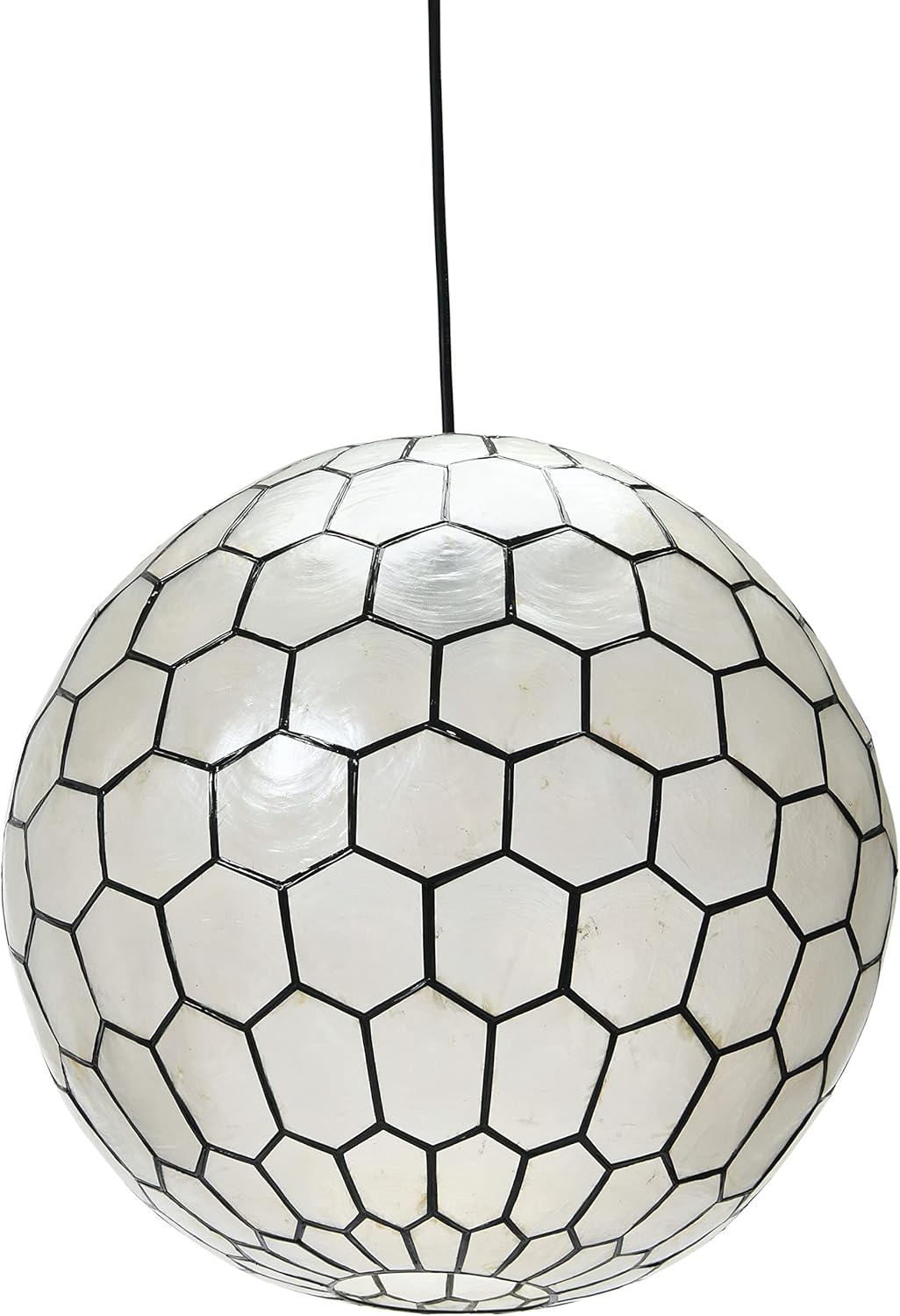 Creative CoOp Gold Honeycomb Globe Pendant Light Capiz White Seashells with Antique 16quotBlack