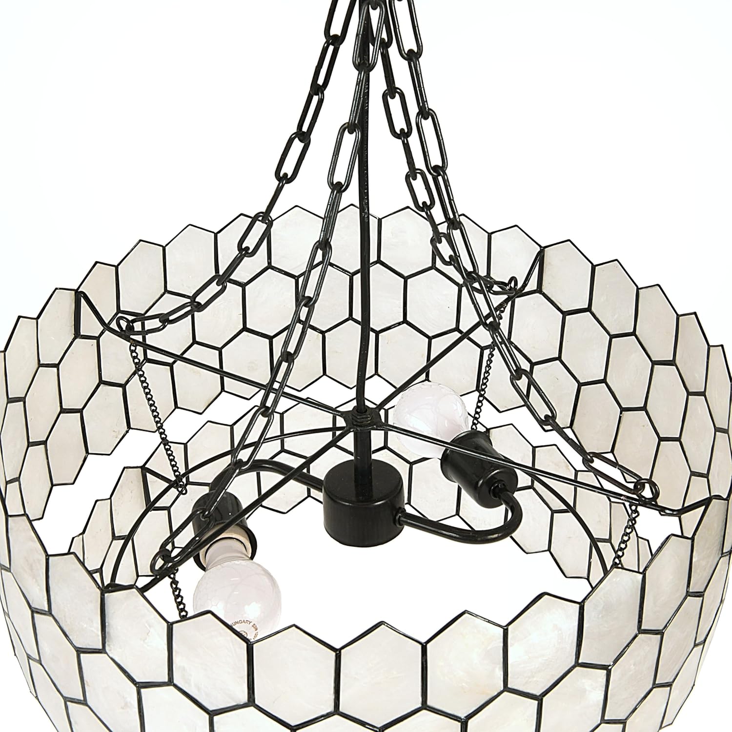 Creative CoOp Gold Honeycomb Globe Pendant Light Capiz White Seashells with Antique 16quotBlack