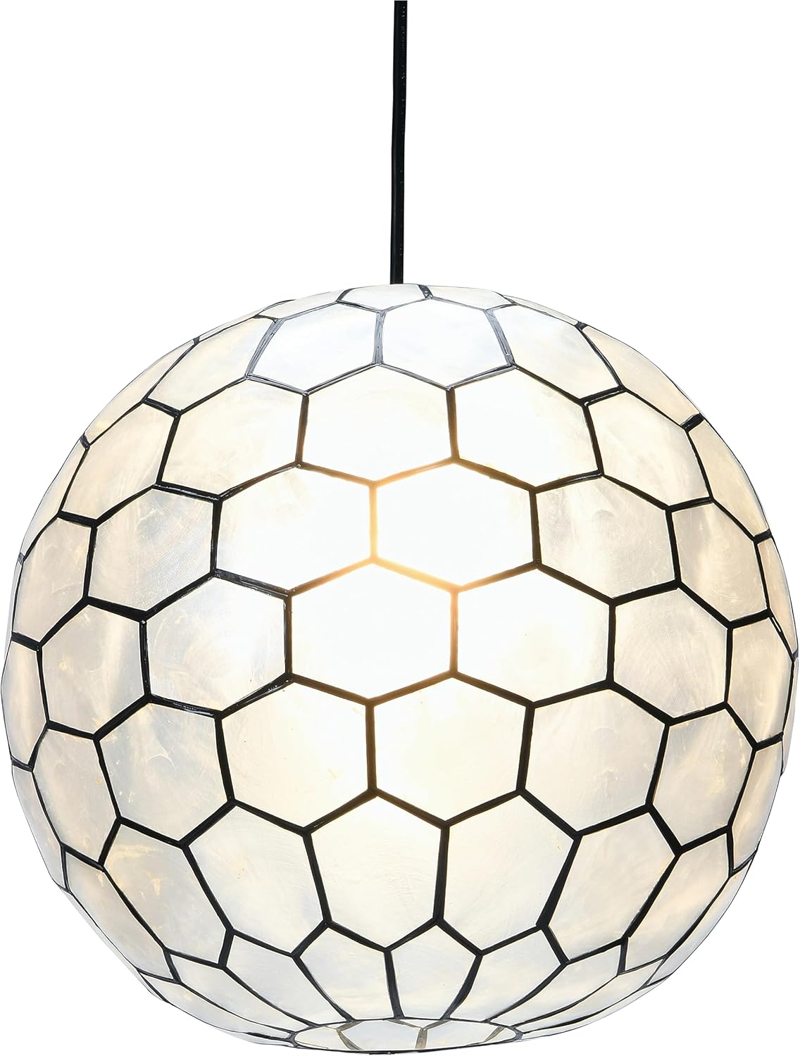 Creative CoOp Gold Honeycomb Globe Pendant Light Capiz White Seashells with Antique 16quotBlack
