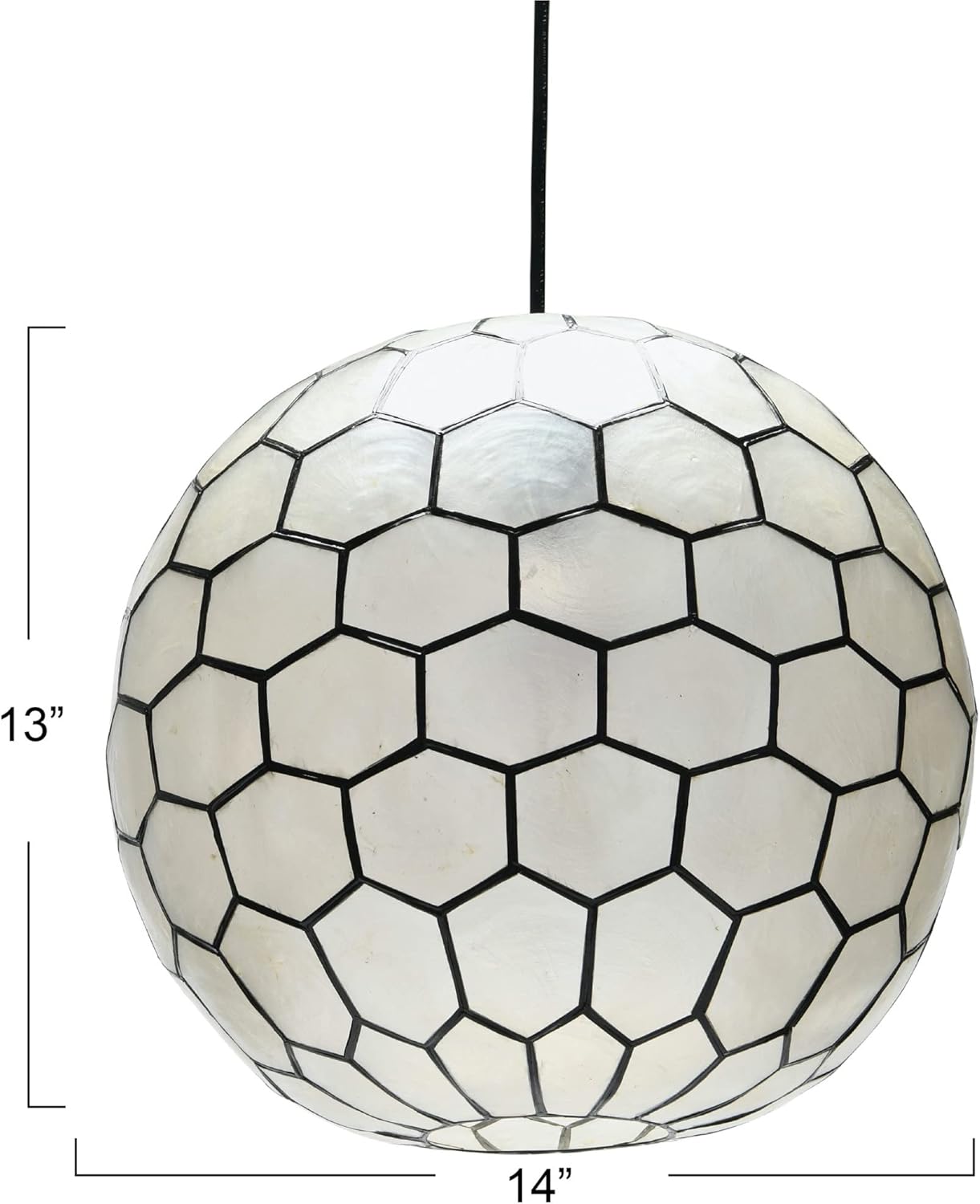 Creative CoOp Gold Honeycomb Globe Pendant Light Capiz White Seashells with Antique 16quotBlack