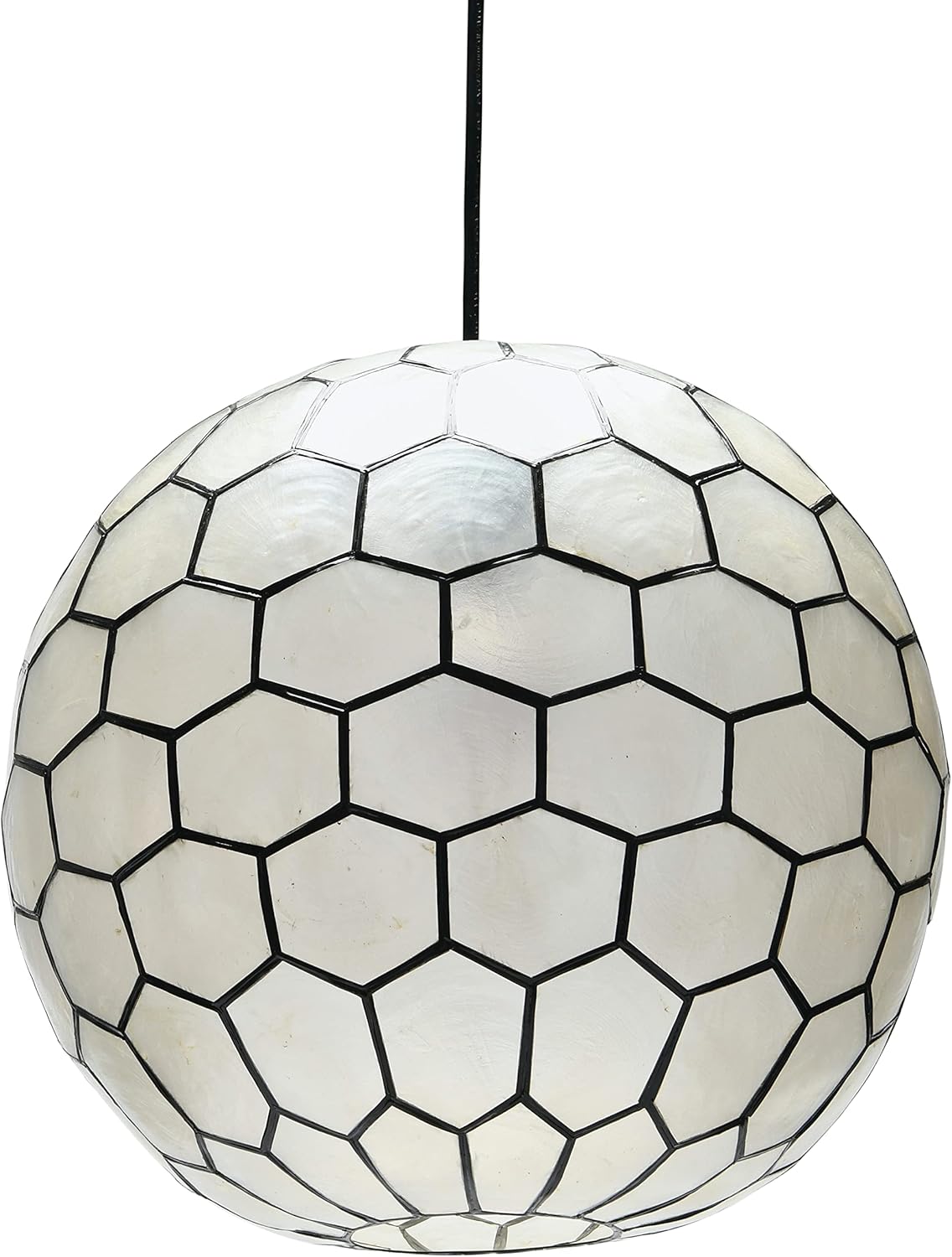 Creative CoOp Gold Honeycomb Globe Pendant Light Capiz White Seashells with Antique 16quotBlack