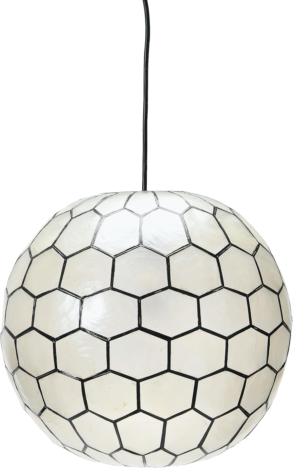 Creative CoOp Gold Honeycomb Globe Pendant Light Capiz White Seashells with Antique 16quotBlack