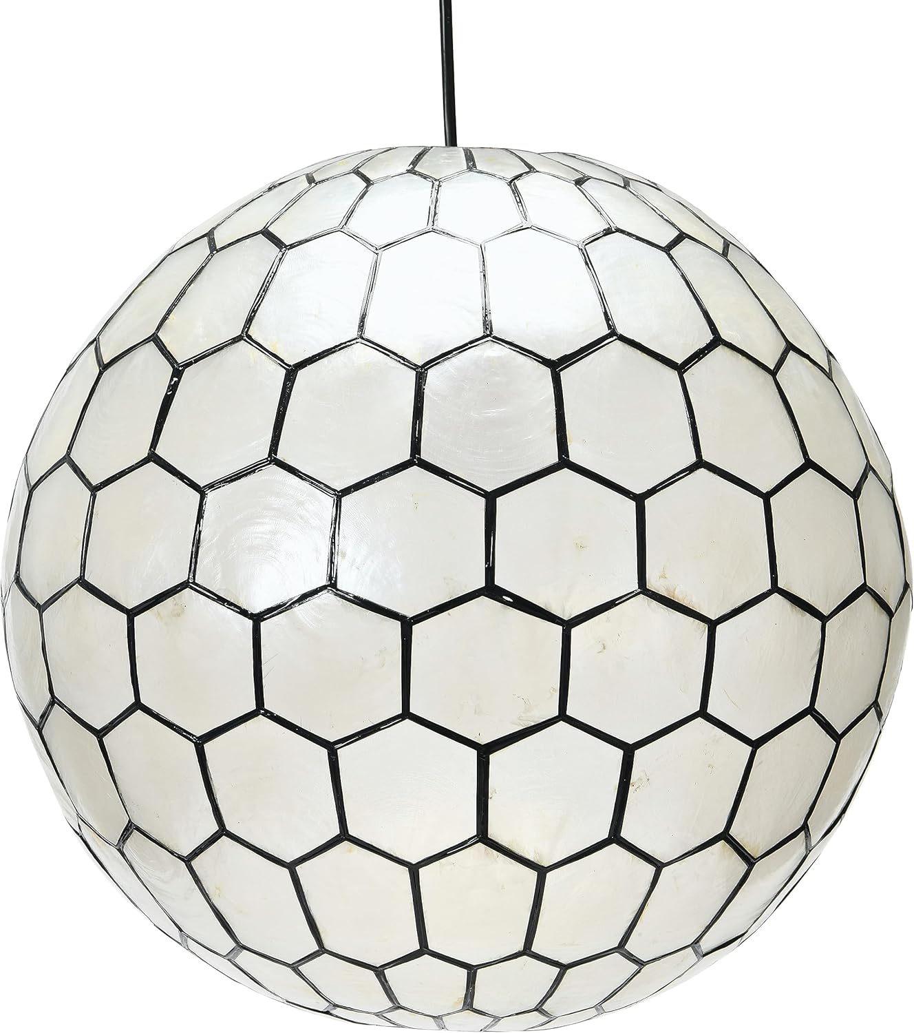 Creative CoOp Gold Honeycomb Globe Pendant Light Capiz White Seashells with Antique 16quotBlack