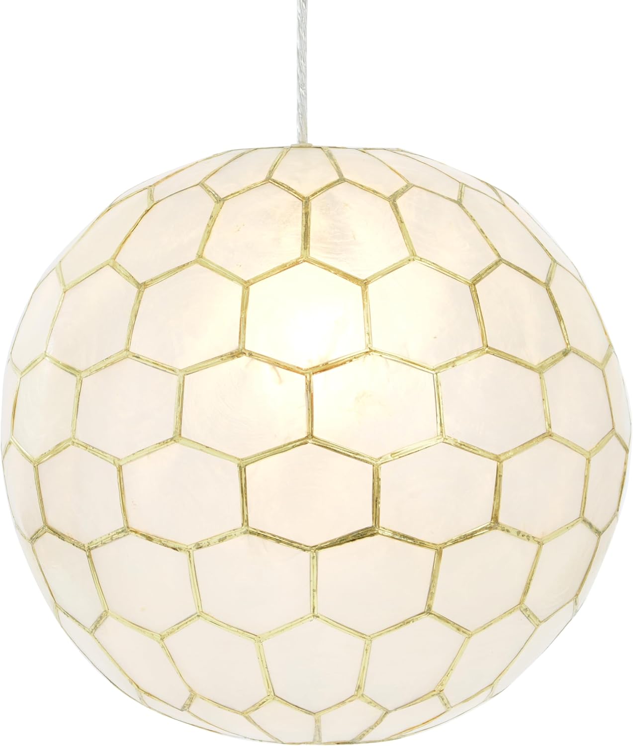 Creative CoOp Gold Honeycomb Globe Pendant Light Capiz White Seashells with Antique 16quotGold