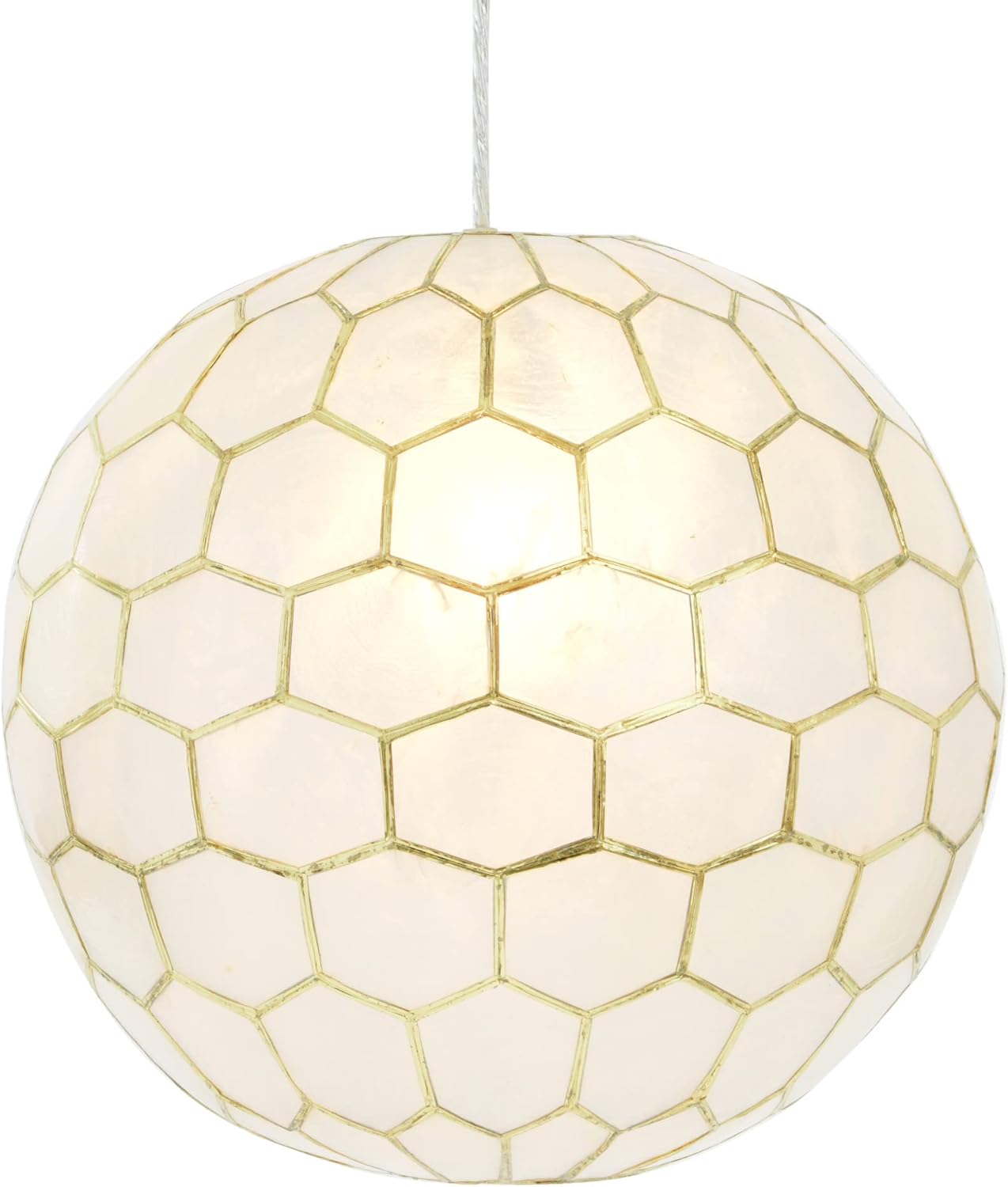 Creative CoOp Gold Honeycomb Globe Pendant Light Capiz White Seashells with Antique 16quotGold