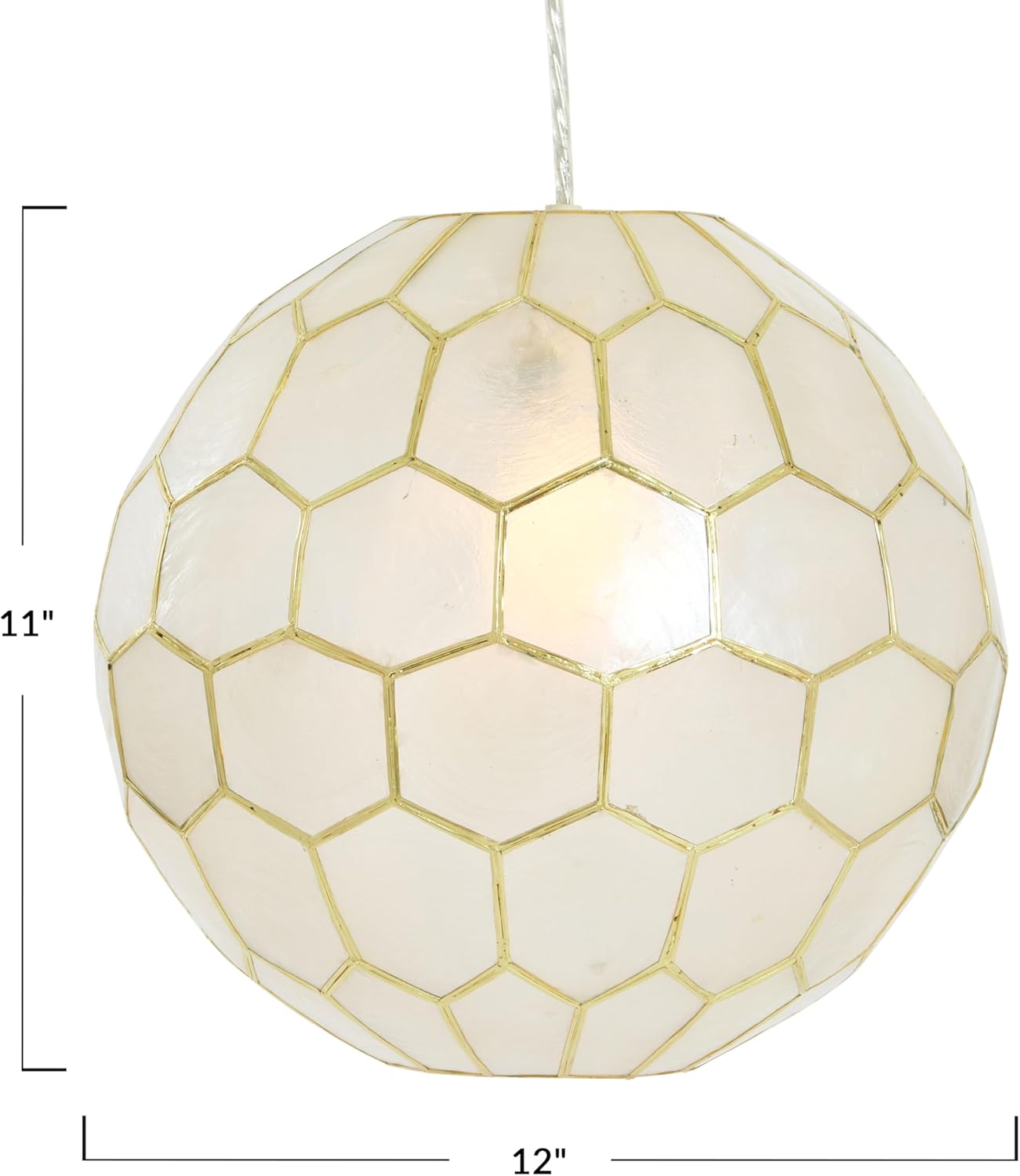 Creative CoOp Gold Honeycomb Globe Pendant Light Capiz White Seashells with Antique 16quotGold