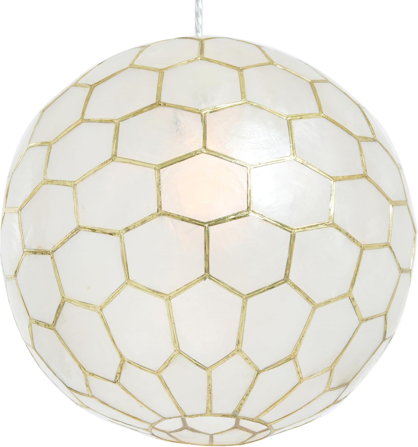 Creative CoOp Gold Honeycomb Globe Pendant Light Capiz White Seashells with Antique 16quotGold