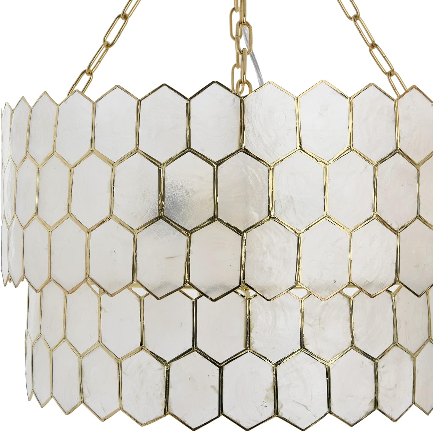 Creative CoOp Gold Honeycomb Globe Pendant Light Capiz White Seashells with Antique 16quotGold