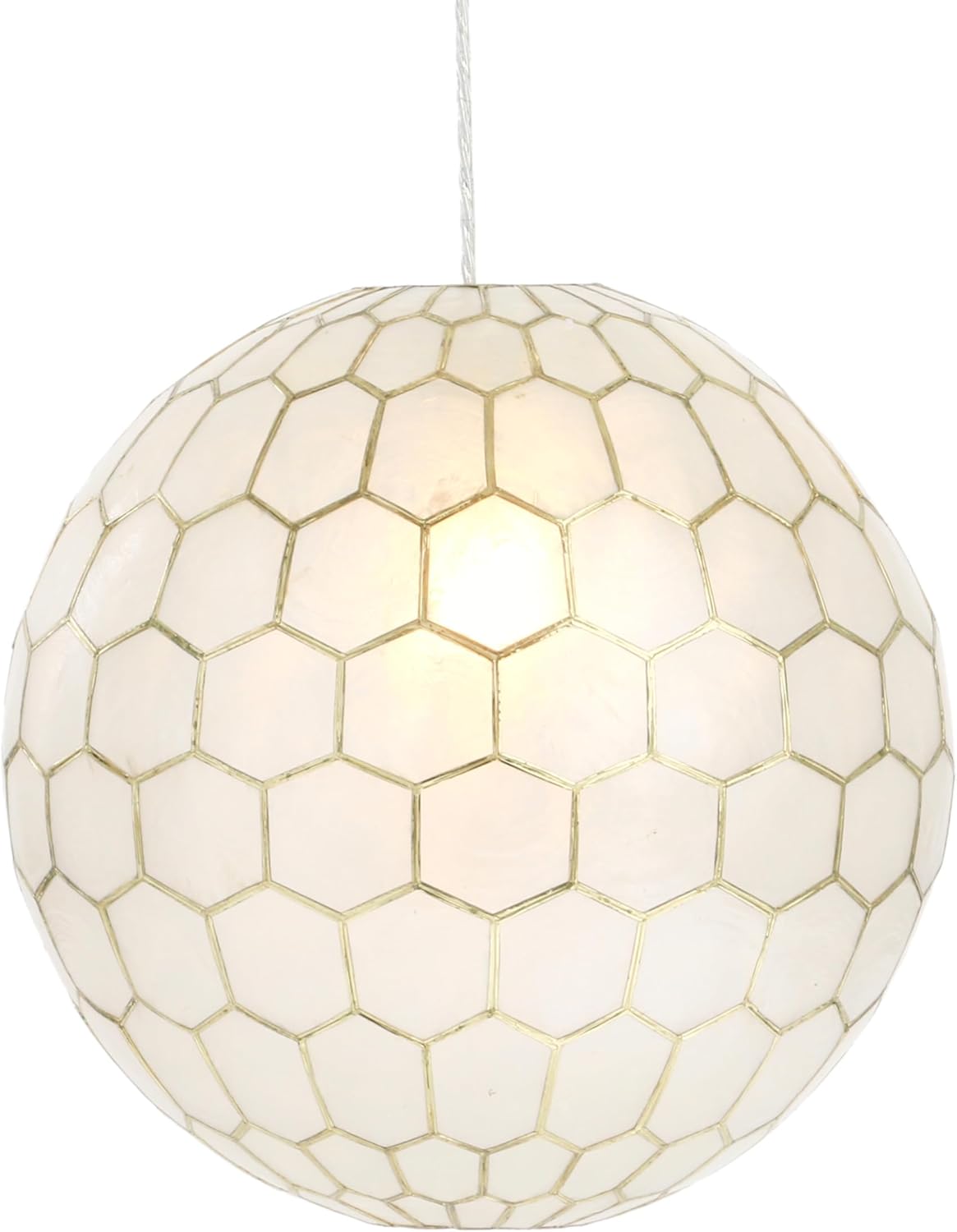 Creative CoOp Gold Honeycomb Globe Pendant Light Capiz White Seashells with Antique 16quotGold