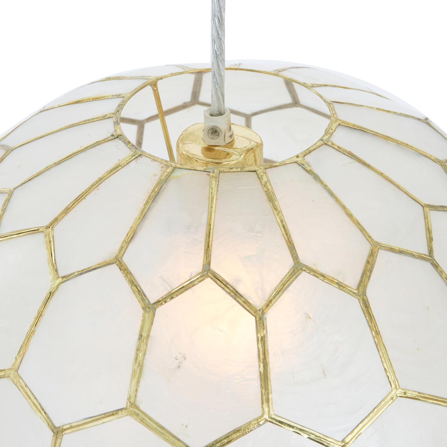 Creative CoOp Gold Honeycomb Globe Pendant Light Capiz White Seashells with Antique 16quotGold