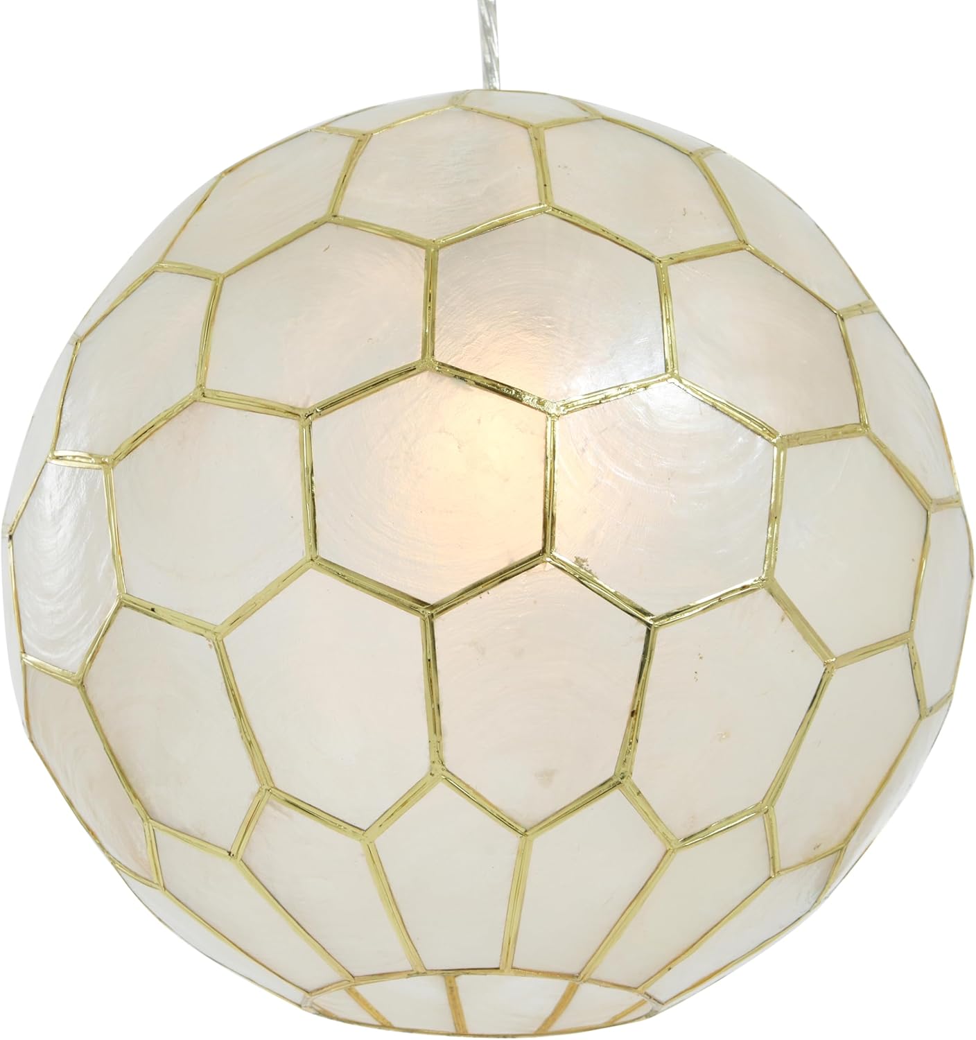 Creative CoOp Gold Honeycomb Globe Pendant Light Capiz White Seashells with Antique 16quotGold
