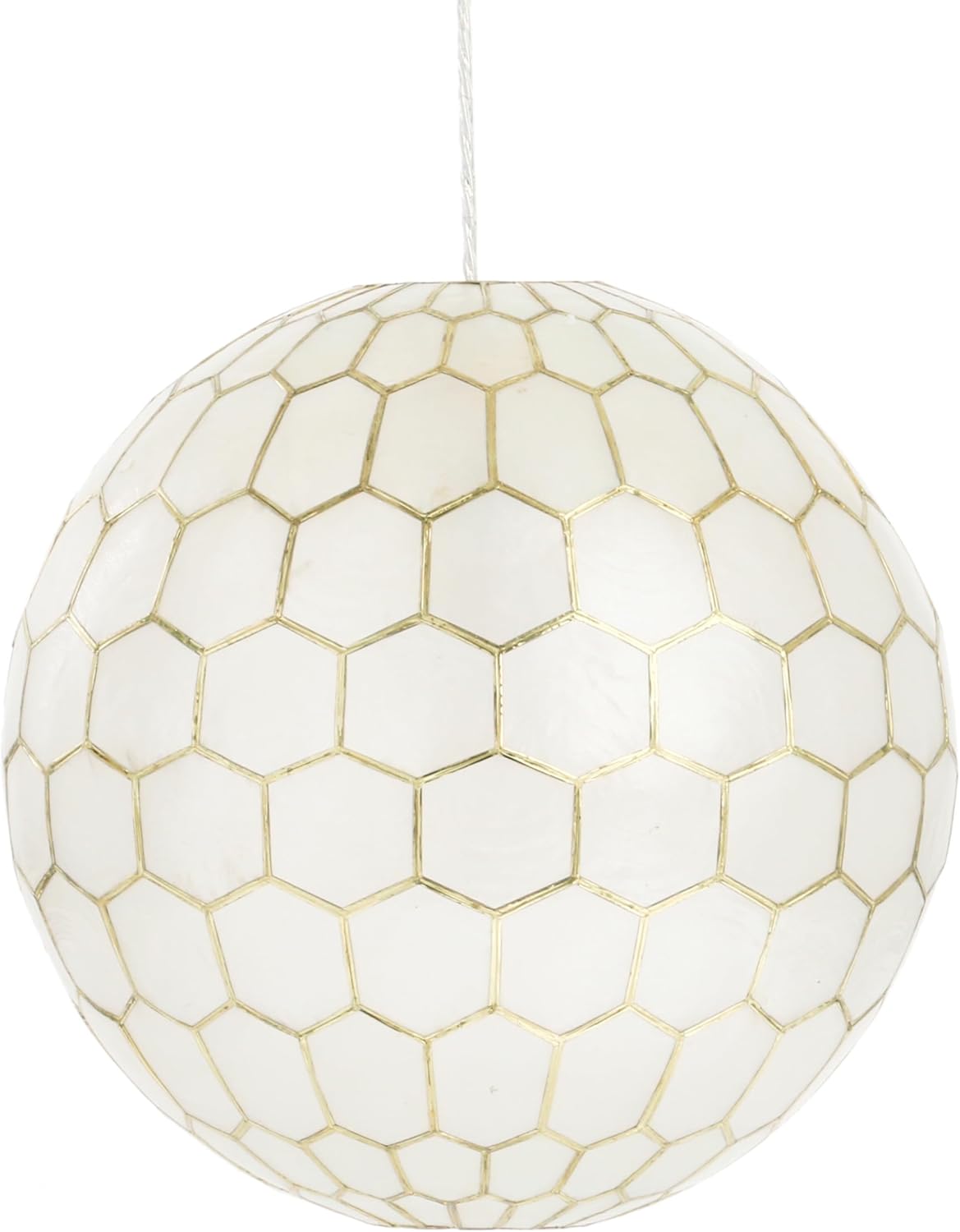 Creative CoOp Gold Honeycomb Globe Pendant Light Capiz White Seashells with Antique 16quotGold