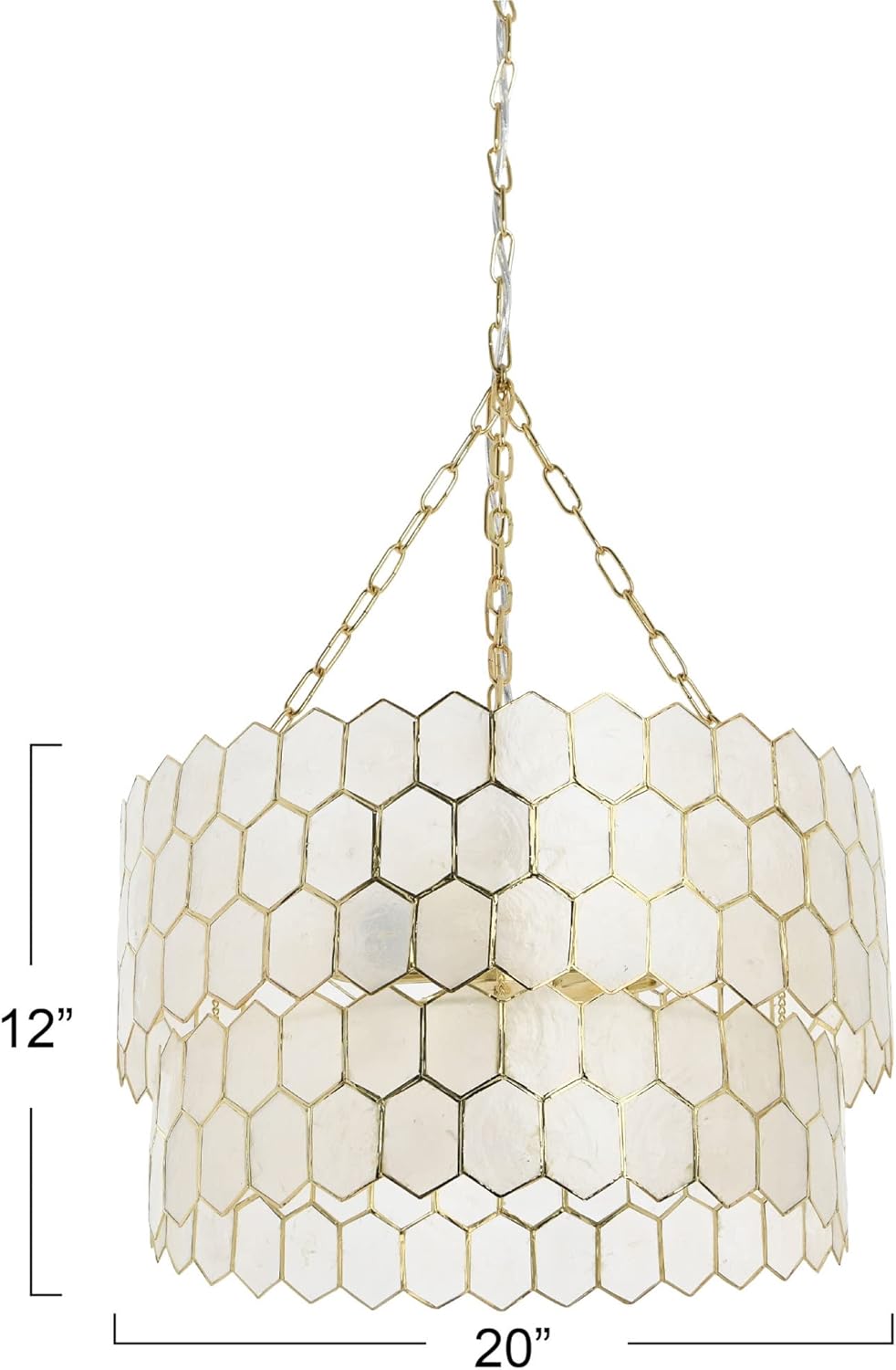 Creative CoOp Gold Honeycomb Globe Pendant Light Capiz White Seashells with Antique 16quotGold