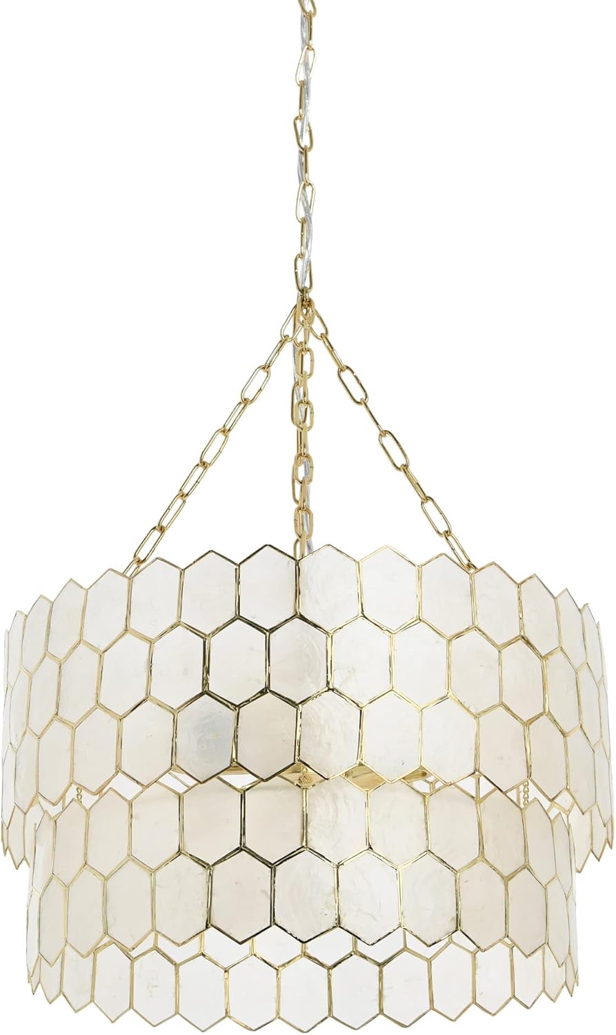 Creative CoOp Gold Honeycomb Globe Pendant Light Capiz White Seashells with Antique 16quotGold