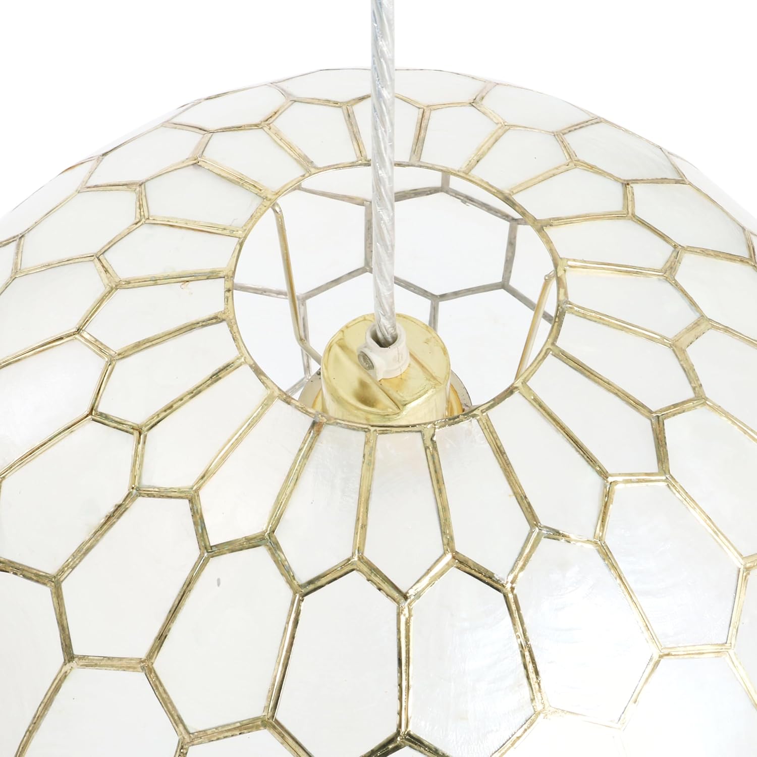 Creative CoOp Gold Honeycomb Globe Pendant Light Capiz White Seashells with Antique 16quotGold