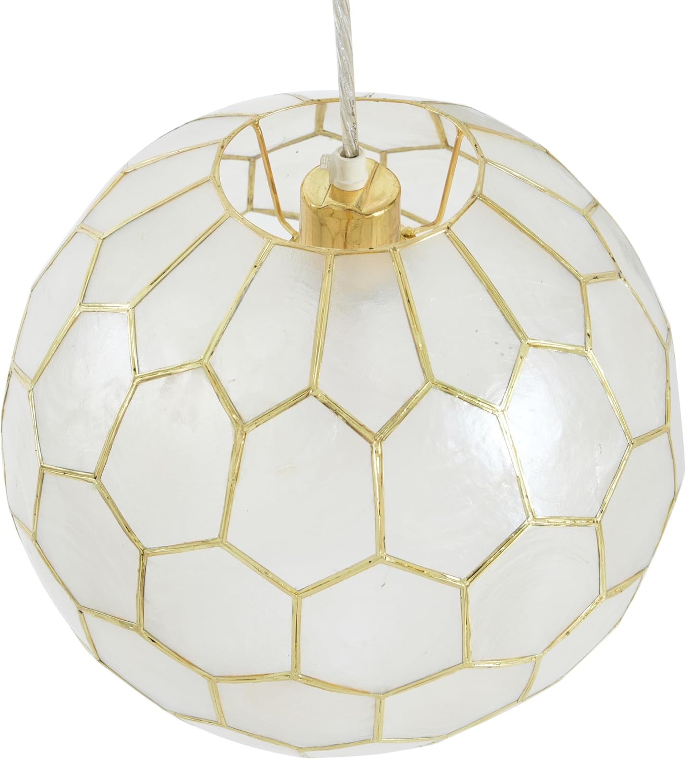 Creative CoOp Gold Honeycomb Globe Pendant Light Capiz White Seashells with Antique 16quotGold
