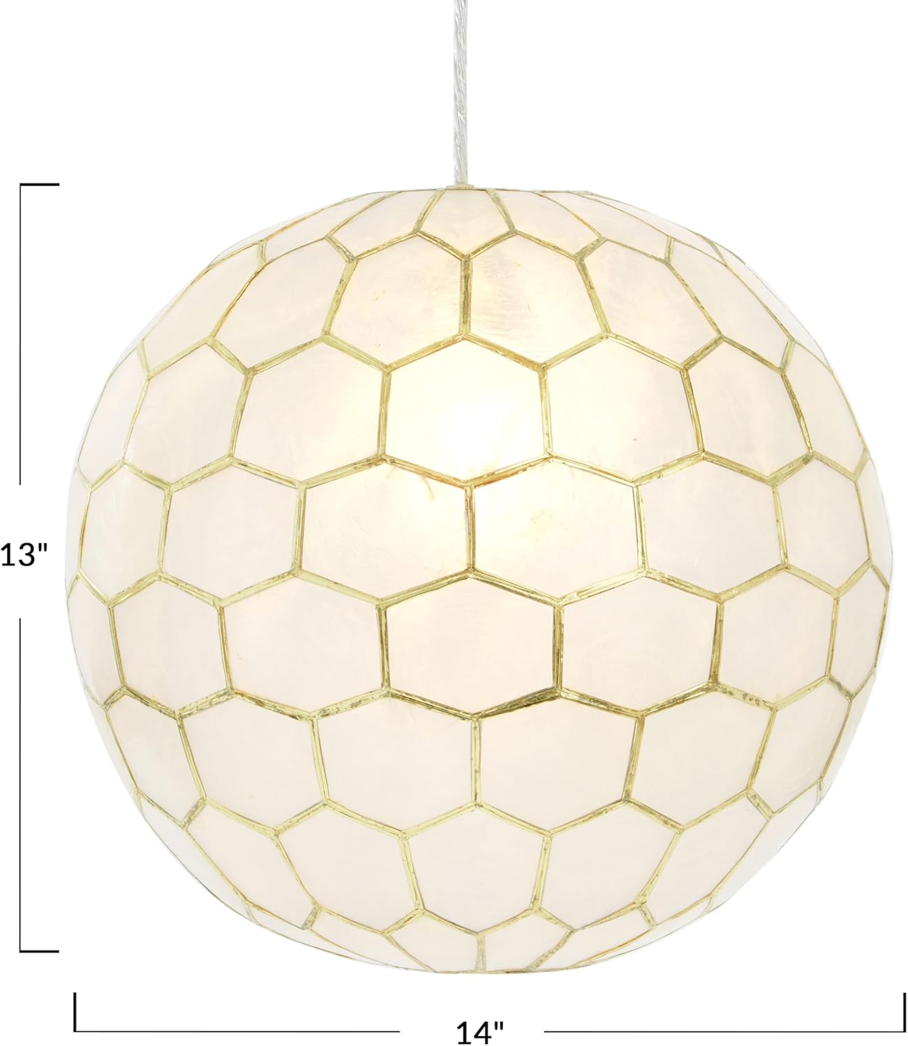 Creative CoOp Gold Honeycomb Globe Pendant Light Capiz White Seashells with Antique 16quotGold