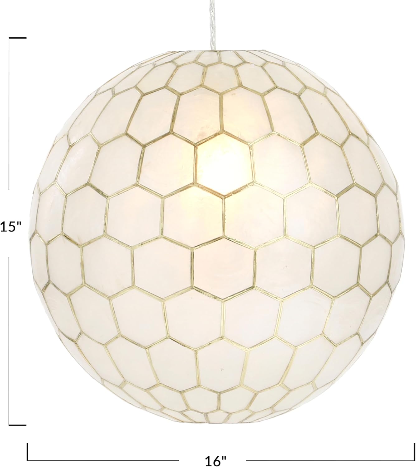 Creative CoOp Gold Honeycomb Globe Pendant Light Capiz White Seashells with Antique 16quotGold