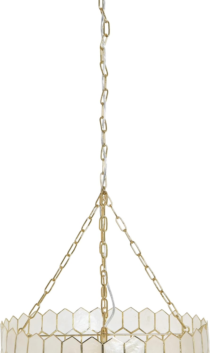 Creative CoOp Gold Honeycomb Globe Pendant Light Capiz White Seashells with Antique 16quotGold