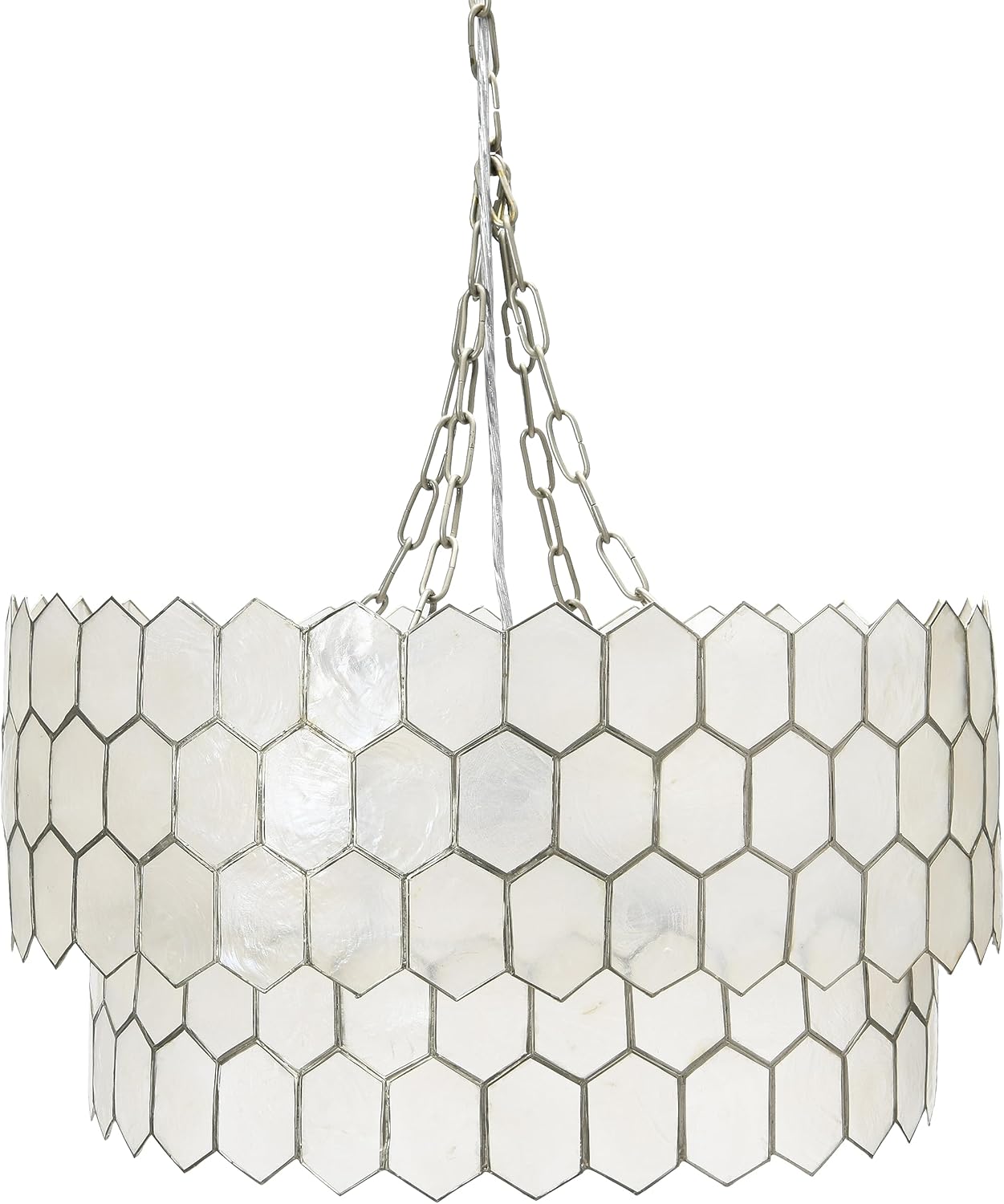 Creative CoOp Gold Honeycomb Globe Pendant Light Capiz White Seashells with Antique 16quotMatte Silver