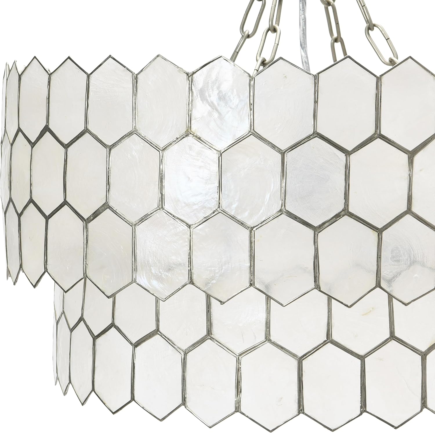 Creative CoOp Gold Honeycomb Globe Pendant Light Capiz White Seashells with Antique 16quotMatte Silver