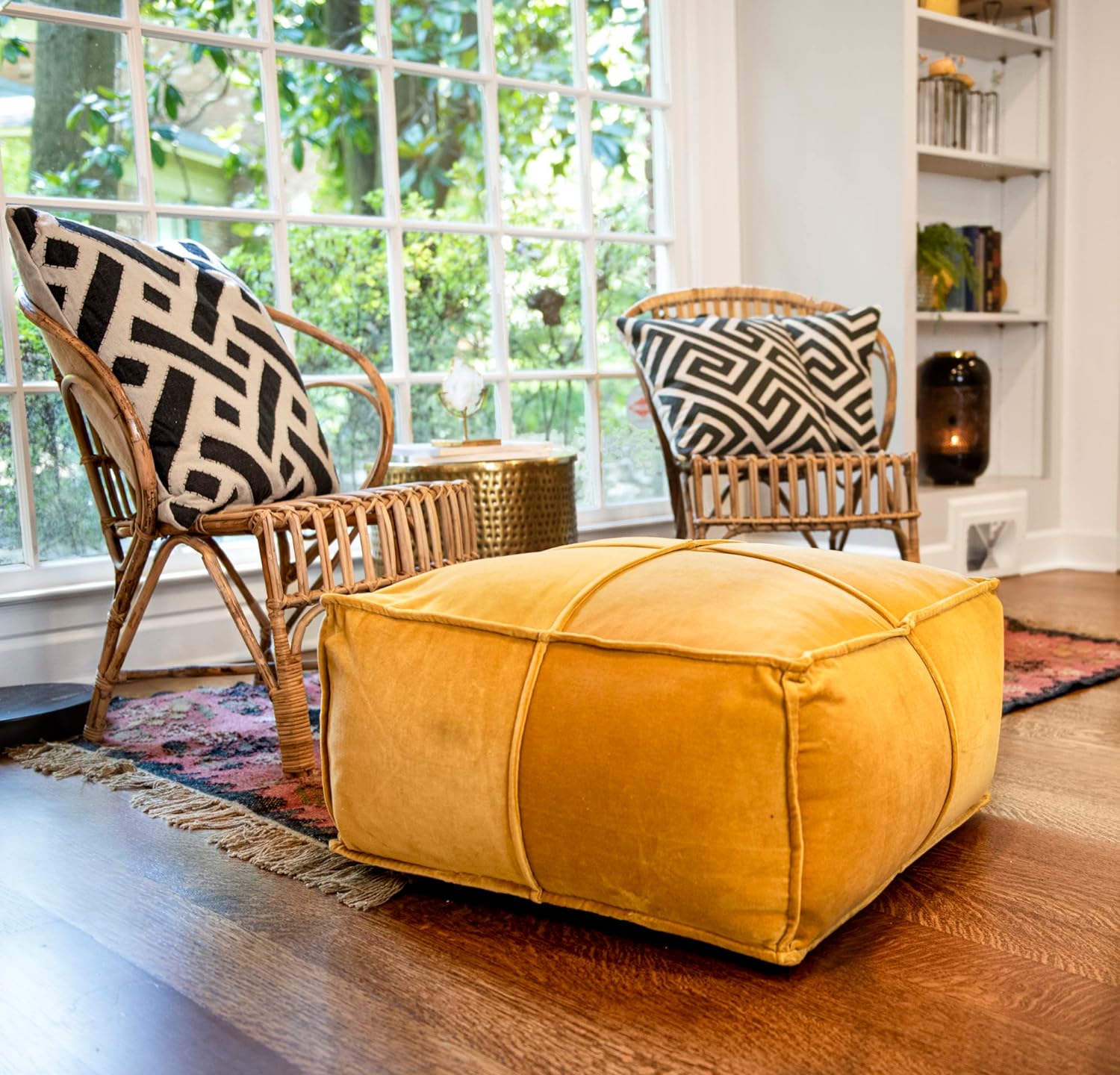 Creative CoOp Goldenrod Square Cotton Velvet PoufGoldenrod