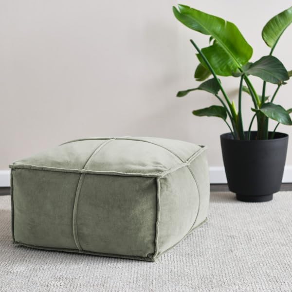 Creative CoOp Goldenrod Square Cotton Velvet PoufWing Teal