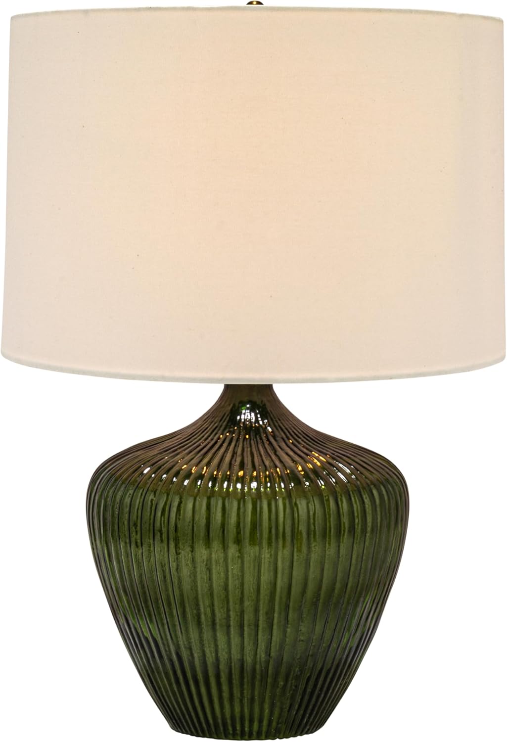 Creative CoOp Green Glass Table Lamp with White Drum Shade