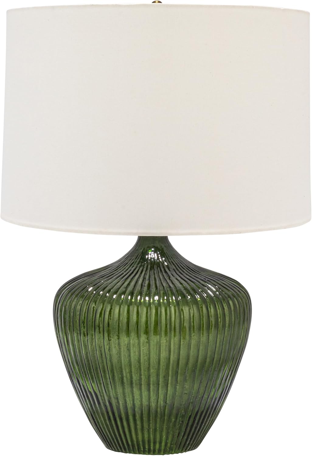 Creative CoOp Green Glass Table Lamp with White Drum Shade