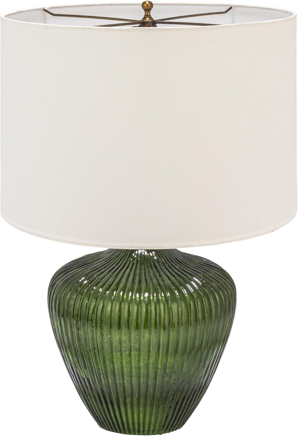 Creative CoOp Green Glass Table Lamp with White Drum Shade