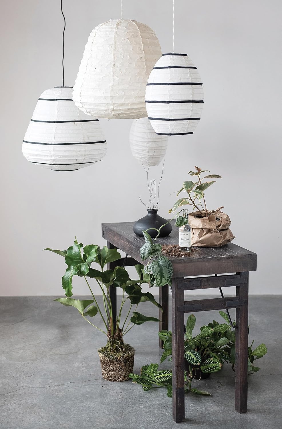 Creative CoOp Handmade Paper Pendant Lamp Set of 2 Lantern White