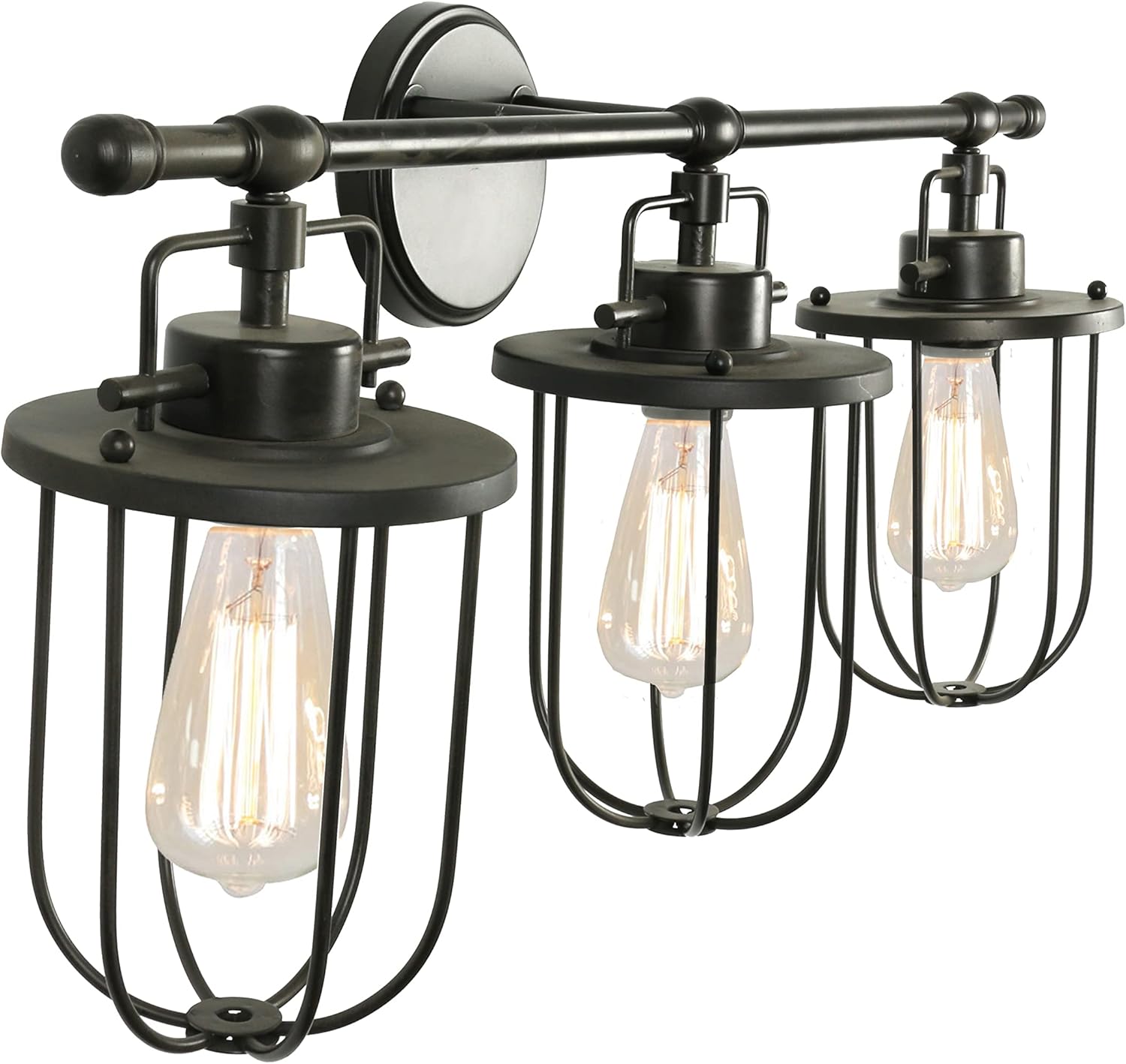 Creative CoOp Industrial Metal Cage 3 Light Black Wall Sconce