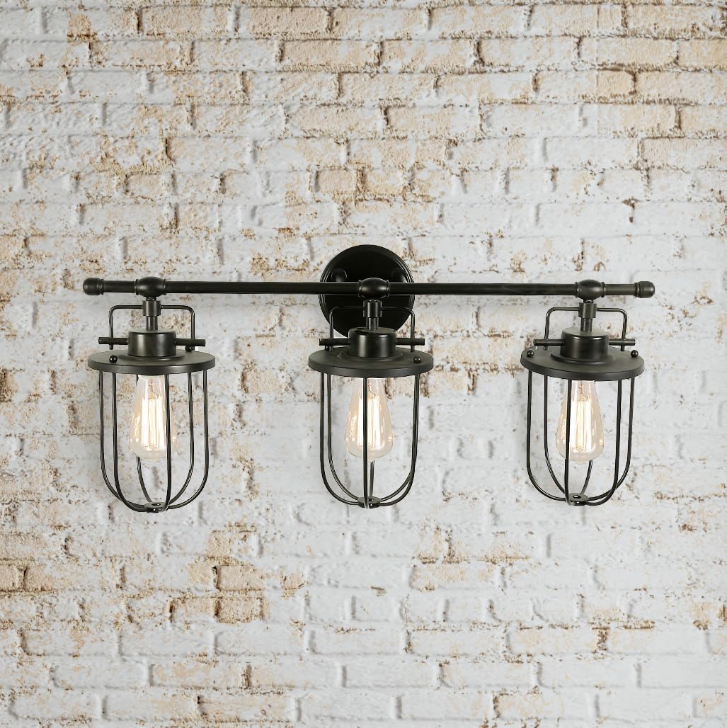Creative CoOp Industrial Metal Cage 3 Light Black Wall Sconce
