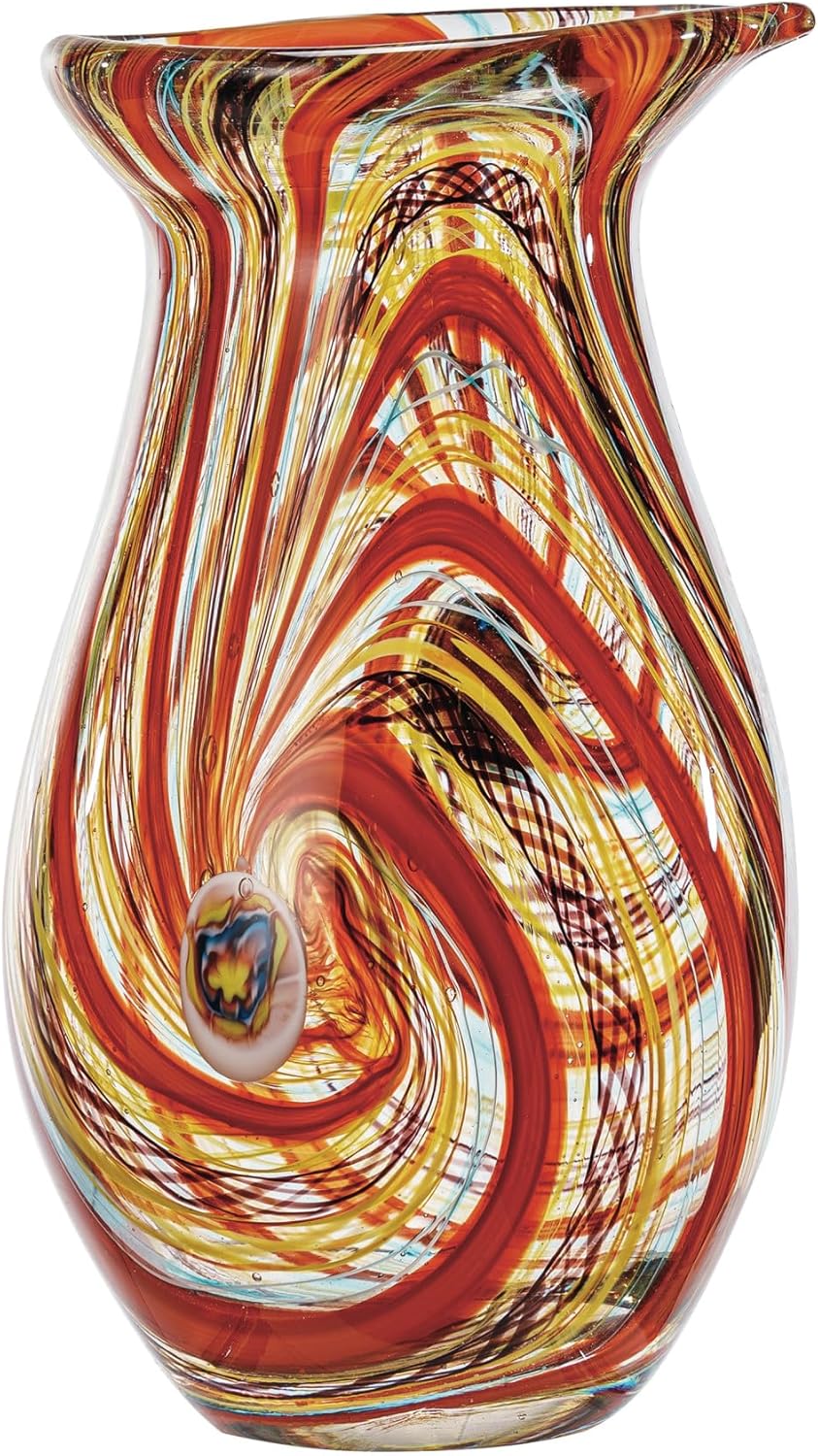 Creative CoOp Kaleidoscope Handmade Art Glass Vase Multicolor