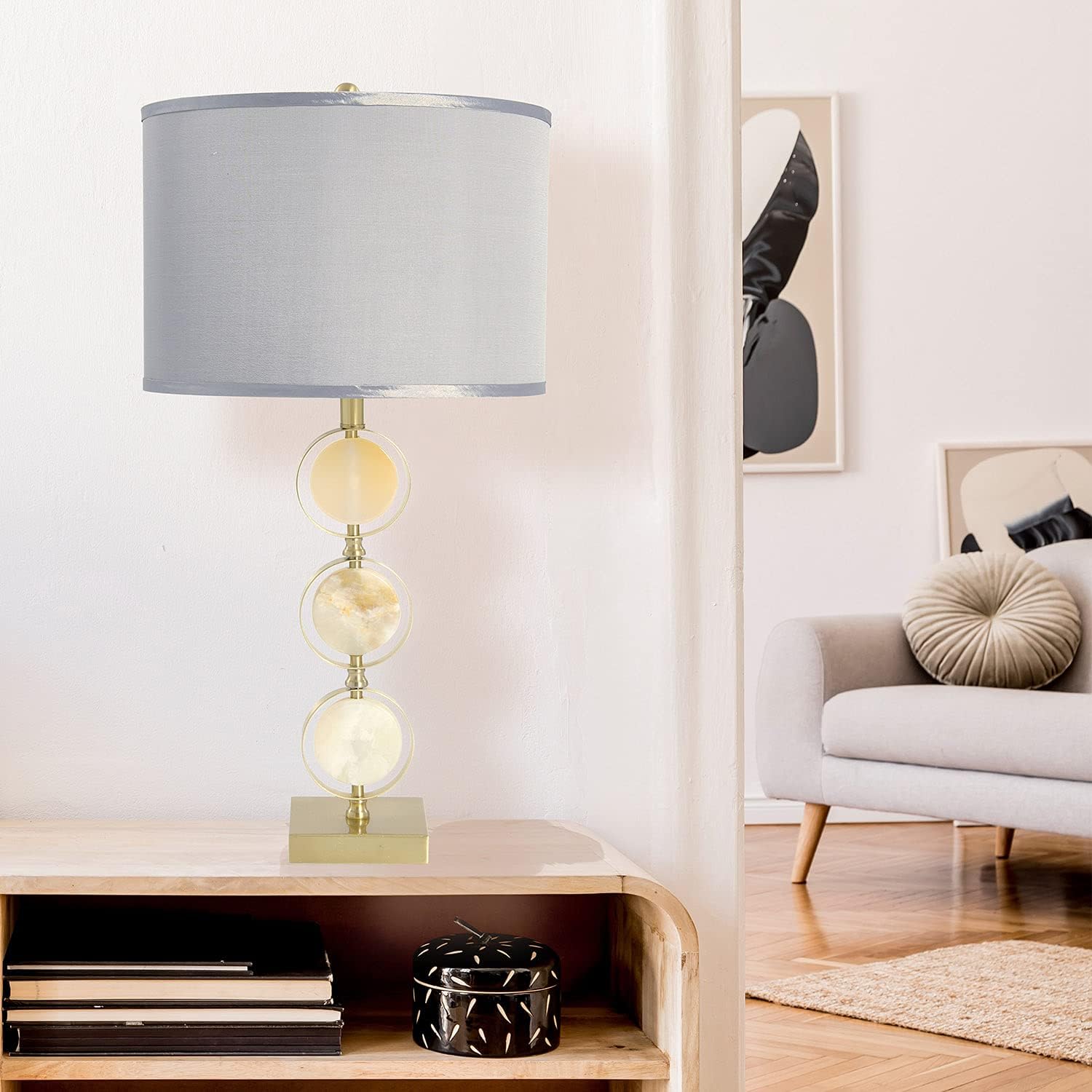 Creative CoOp Marble ampamp Metal Natural Linen Shade Table LampNatural