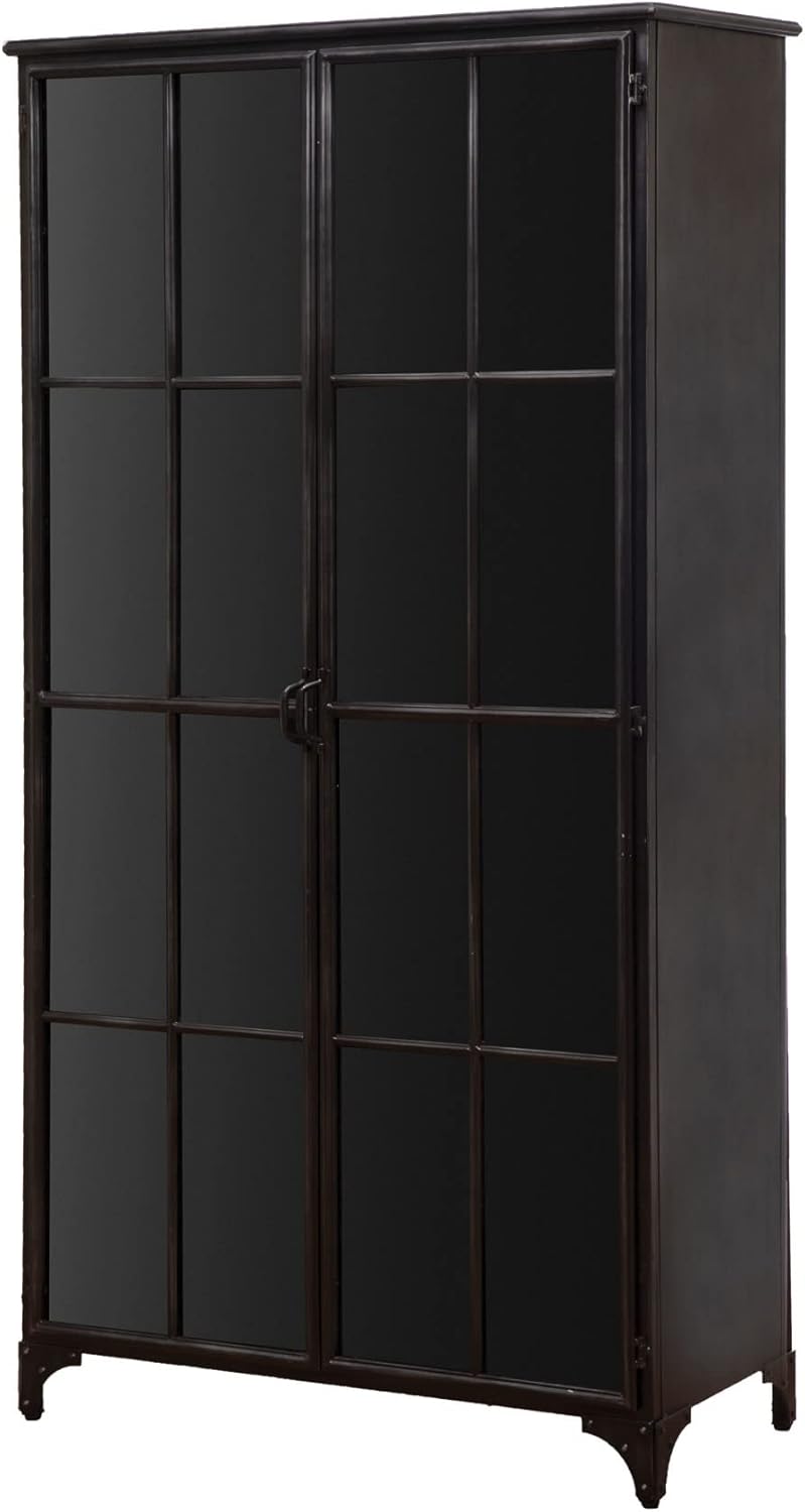 Creative CoOp Metal Display Glass Doors and Shelves Black Cabinet