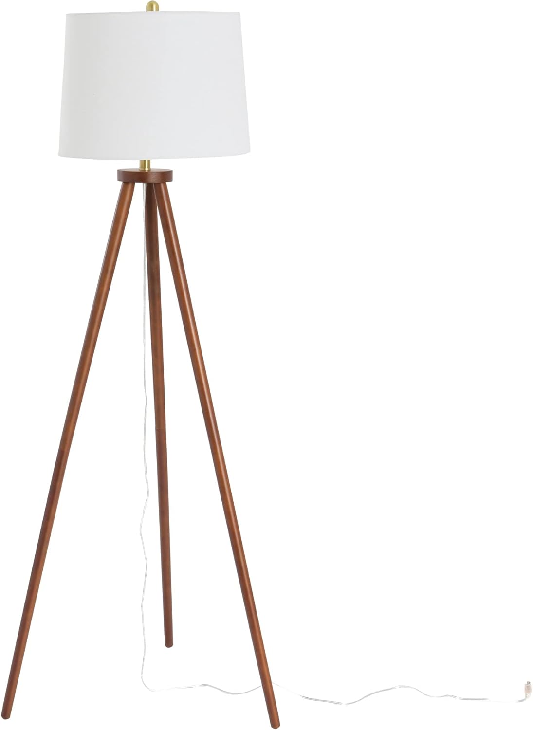 Creative CoOp Mid Century Modern Tripod Wood Floor Lamp with Linen Shade Natural and CreamWhite