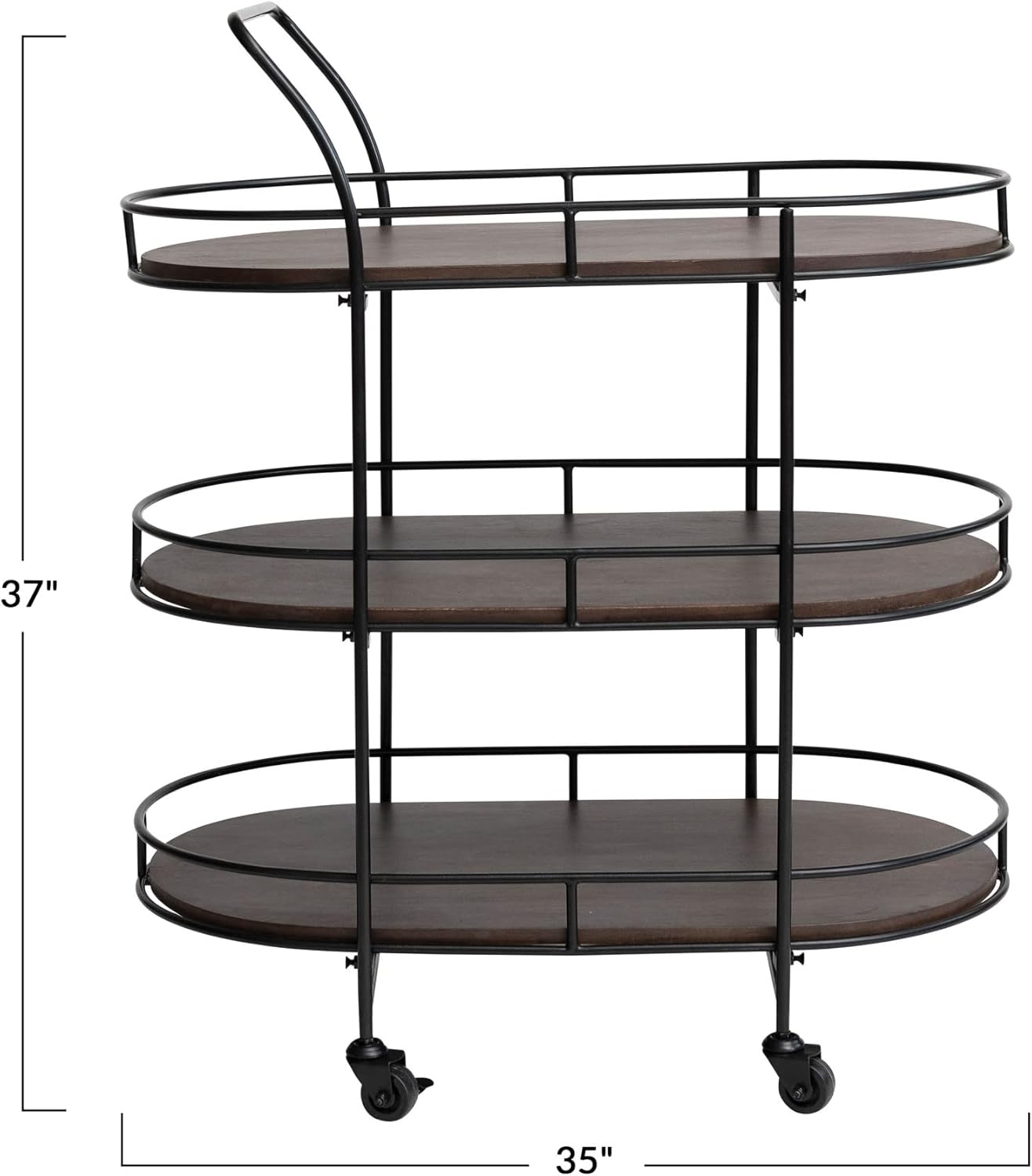Creative CoOp Modern Metal Wood Lined Shelves Black and Brown Bar Cart