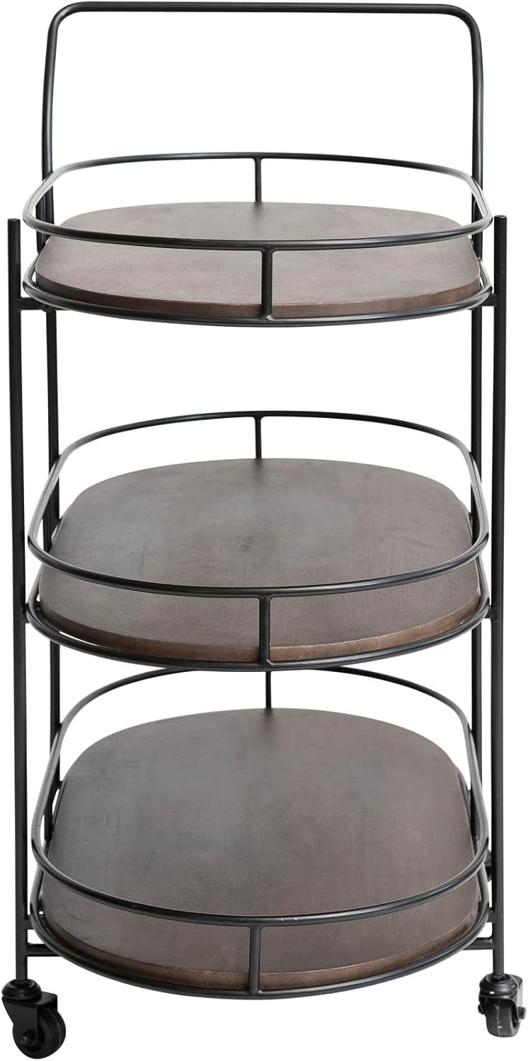 Creative CoOp Modern Metal Wood Lined Shelves Black and Brown Bar Cart