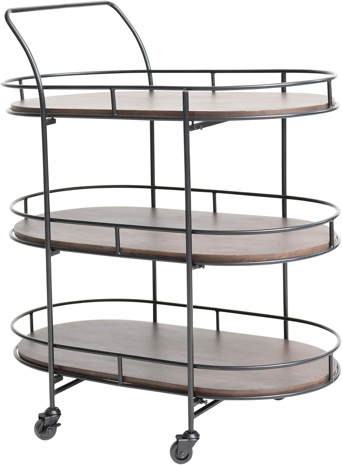 Creative CoOp Modern Metal Wood Lined Shelves Black and Brown Bar Cart