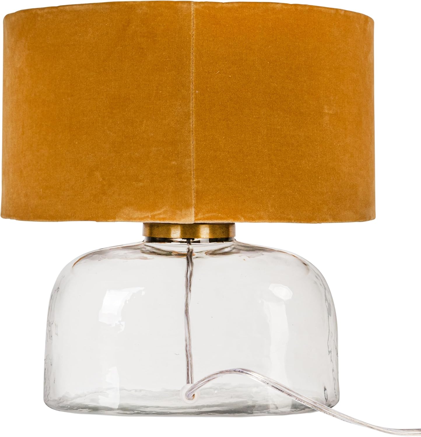 Creative CoOp Modern Table Lamp with Glass Base and Velvet Shade Mustard Yellow