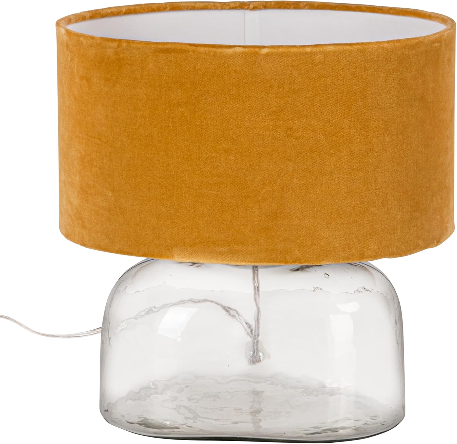 Creative CoOp Modern Table Lamp with Glass Base and Velvet Shade Mustard Yellow