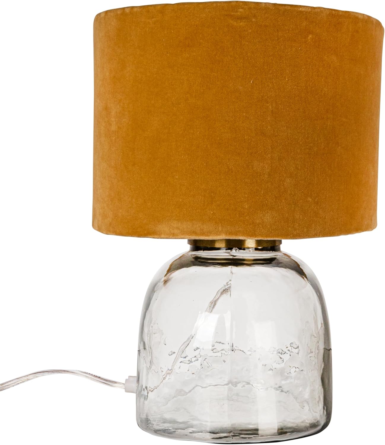 Creative CoOp Modern Table Lamp with Glass Base and Velvet Shade Mustard Yellow