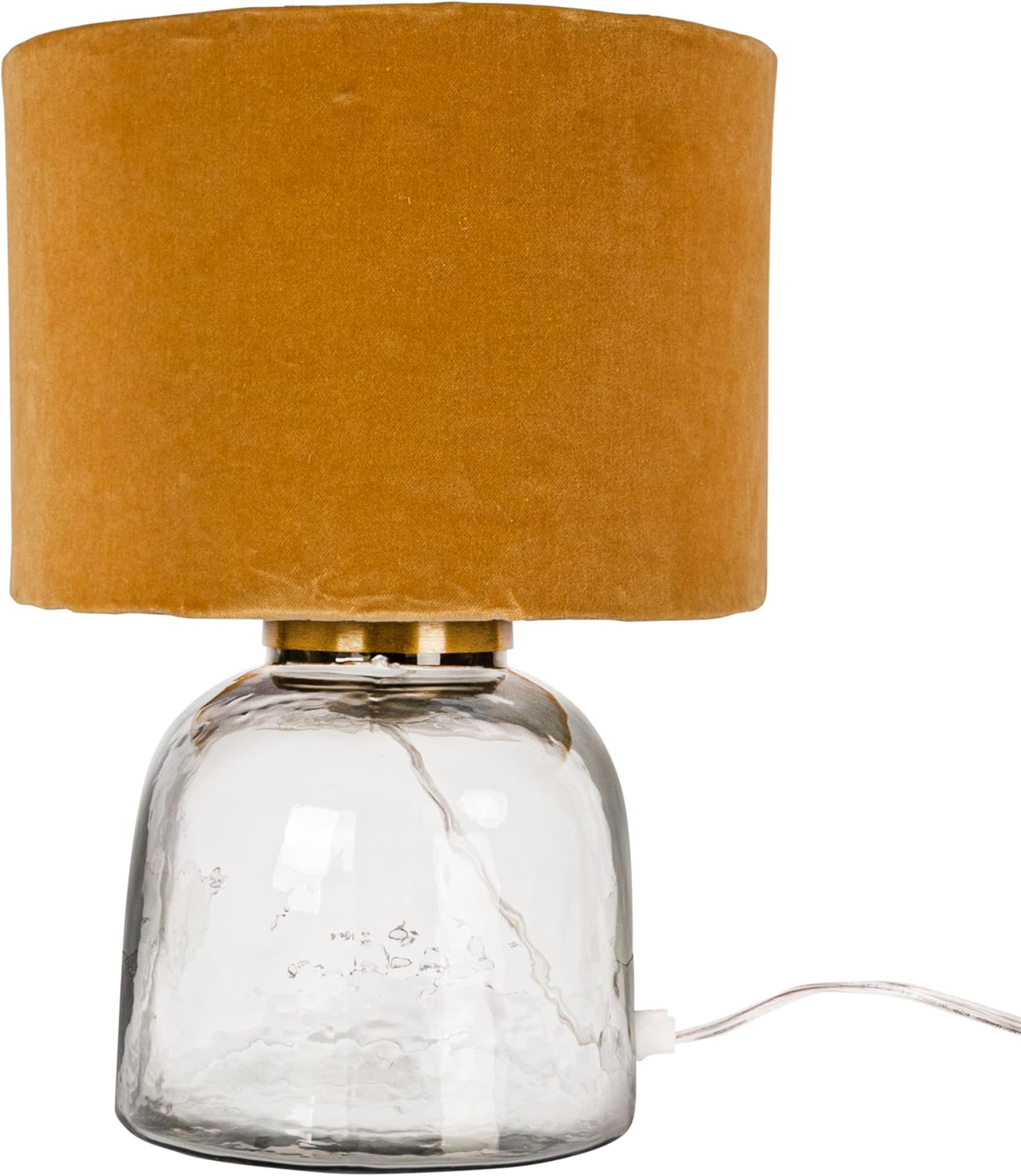 Creative CoOp Modern Table Lamp with Glass Base and Velvet Shade Mustard Yellow